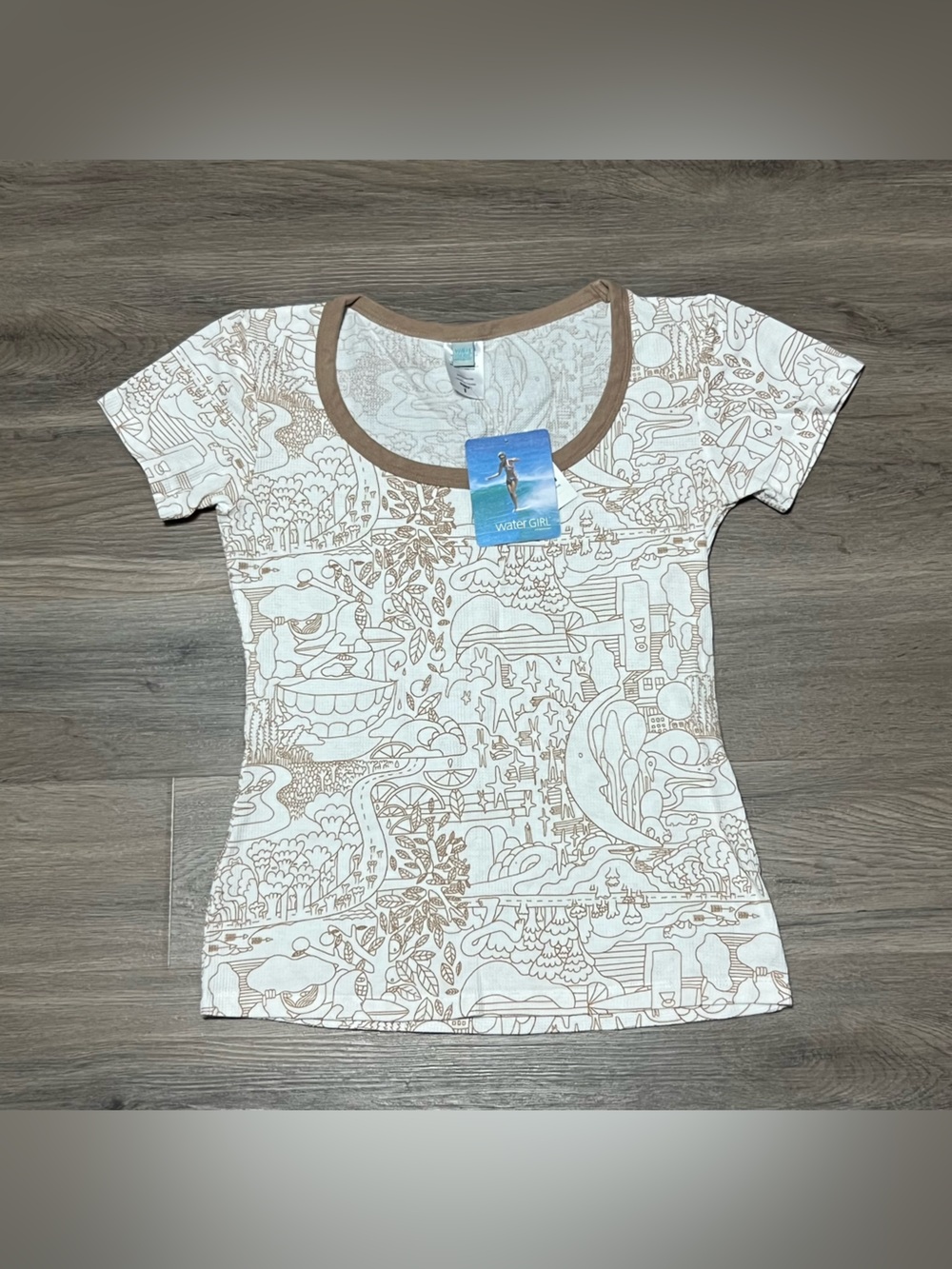 Water Girl Patagonia Womens Small Diego Scoop Top White Brown Organic Cotton NWT